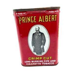 Prince Albert Tobacco Crimp Cut Tin Can Vintage Distressed Red Black Retro